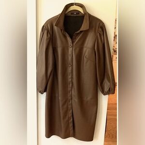 7 For All Mankind Faux Leather Puff Sleeve Dress in Saddle medium size